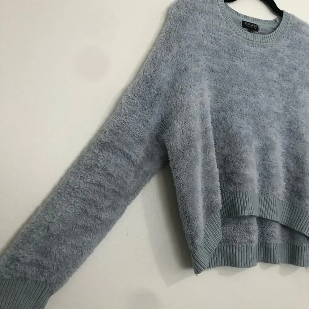 Topshop Pale Blue Textured Fluffy Cropped Sweater
